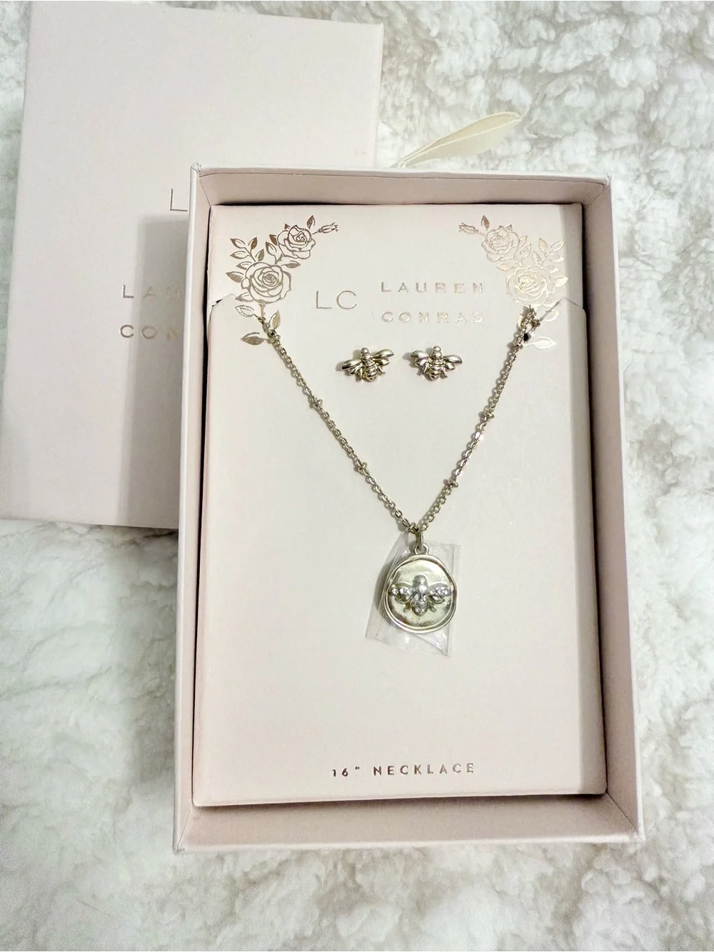 New! LC Lauren Conrad Gold-tone Bee Pendant Necklace and Earrings Set